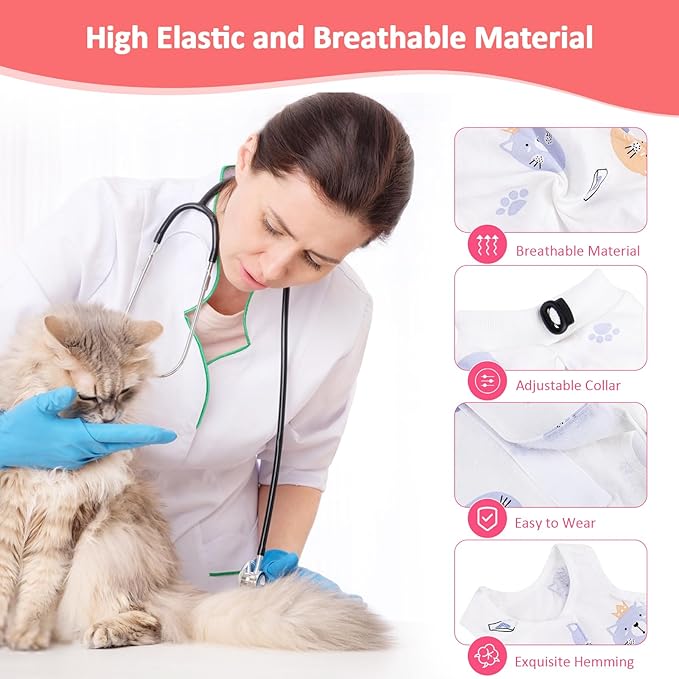 2 PCS Cat Recovery Suit for Spay Abdominal Wounds Cat Onesie for Cats After Surgery Recovery Suit Female Breathable E-Collar Alternative Kitten Onesie Anti Licking Small