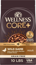 Wellness CORE+ Dry Dog Food with Freeze Dried Pieces, Grain Free, High Protein, Natural, Wild Game Duck, Lamb, Wild Boar, & Rabbit Recipe, (10-Pound Bag)