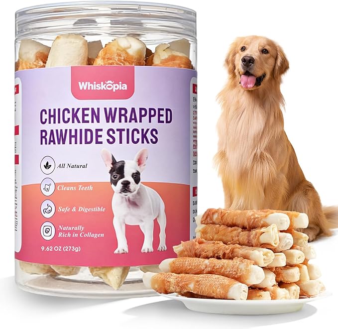 Dog Rawhide Chews Chicken Wrapped Rawhide Dog Treats Long-Lasting Chew Sticks for Teeth Cleaning High-Protein Training Rewards for Medium & Large Breeds Aggressive Chewers Snacks, 9.62 oz