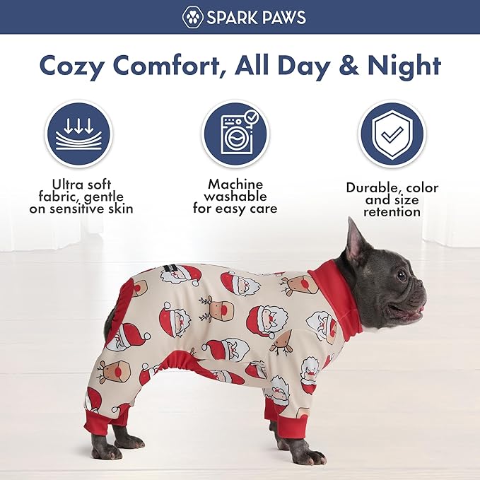 Spark Paws Dog Christmas Pajama, Dog Recovery Suit Male, Onesie, Ultra-Soft and 4-Way Stretch, for Small Medium and Large Breeds - Santa and Rudolph - L