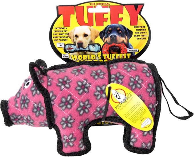 TUFFY - World's Tuffest Soft Dog Toy -Barnyard- Multiple Layers. Made Durable, Strong & Tough. Interactive Play (Tug, Toss & Fetch). Machine Washable & Floats. (Pig, Jr 2 Pack)