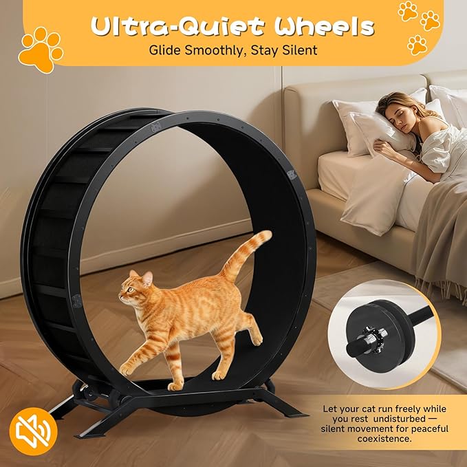 GTRACING Cat Wheels, 40" Diameter, Large Cat Exercise Wheel for Indoor Cats cat Treadmill Metal with Detachable Black Carpet & Teaser/Stickers, Ultra-Quiet Scroll Wheel with Latch, Safe and Stable