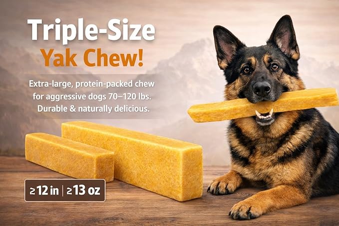 Snow Hill Yak Cheese Dog Chews – Triple XL Monster 13–14 oz / 11–13 in – Organic Natural Himalayan Yak/Cow Milk – Long-Lasting Hard Roke Cheese Chew Treat for Large Breed Dogs