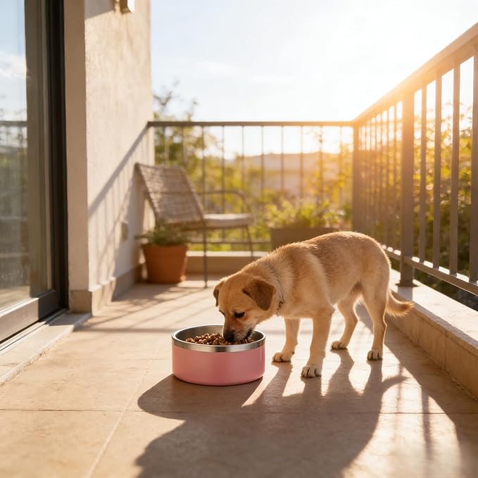Large 42oz Stainless Steel Dog Bowl, Pink – Premium Metal Pet Water & Food Bowl, Non-Slip Base, Dishwasher Safe, 7.2" Dia x 2.8" H for Small Medium Dogs