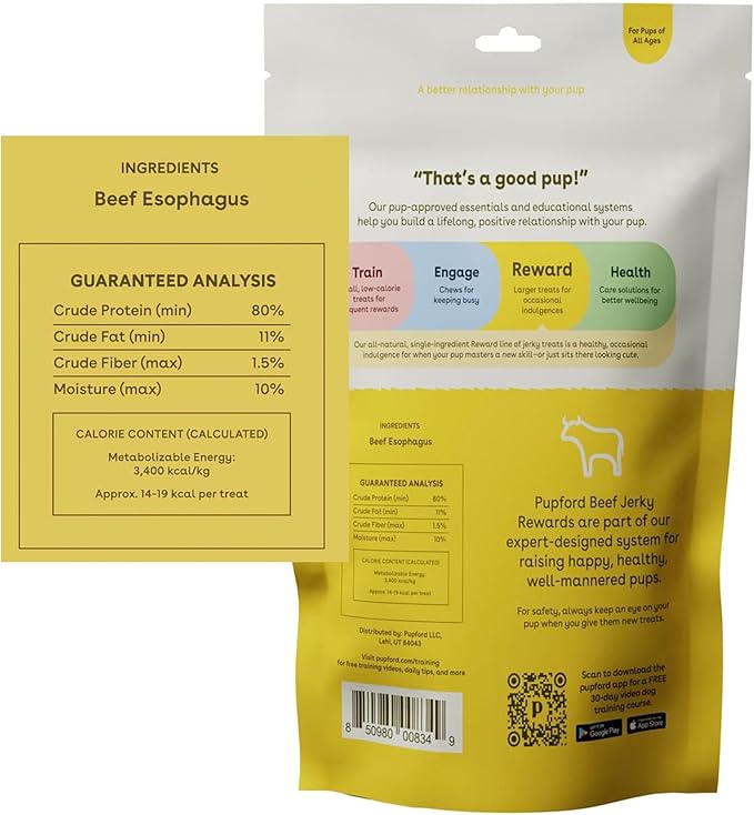 Pupford Crunchy Jerky Treats for Dogs & Puppies, Made in USA, Single Ingredient, No Fillers (Beef, 4 oz)