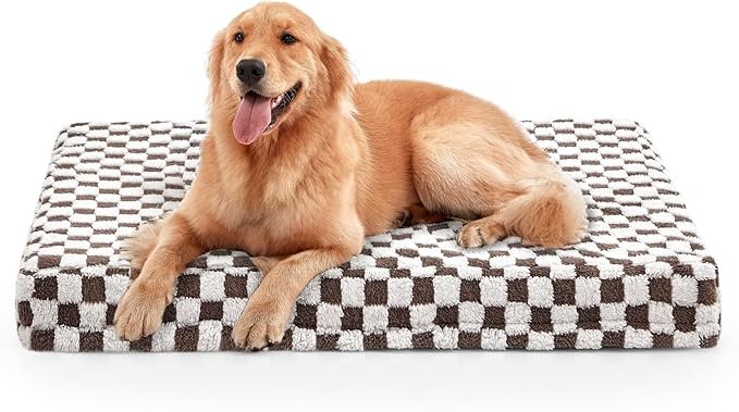JOEJOY Orthopedic Dog Bed for Large Dogs, Memory Foam Pet Bed with Removable Washable Cover, Cozy Plush Crate Mat, 47×29", Cofffee