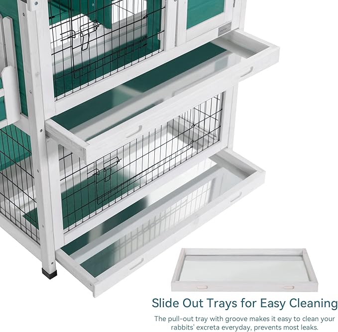 Petsfit 2 Story Rabbit Hutch with Trays Outdoor Weatherproof, Bunny Cage with Openable Roof