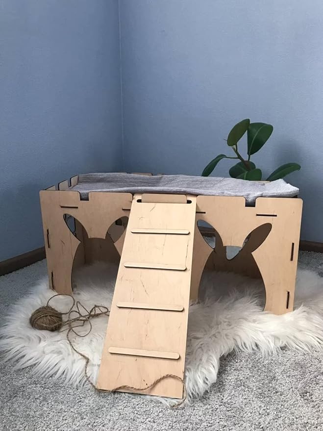 Bunny house with ladder, guinea pig house, rabbit furniture, bunny decoration, rabbit supplies, chinchilla house, pet bed, chinchilla (23.6x11x8.7 inch)