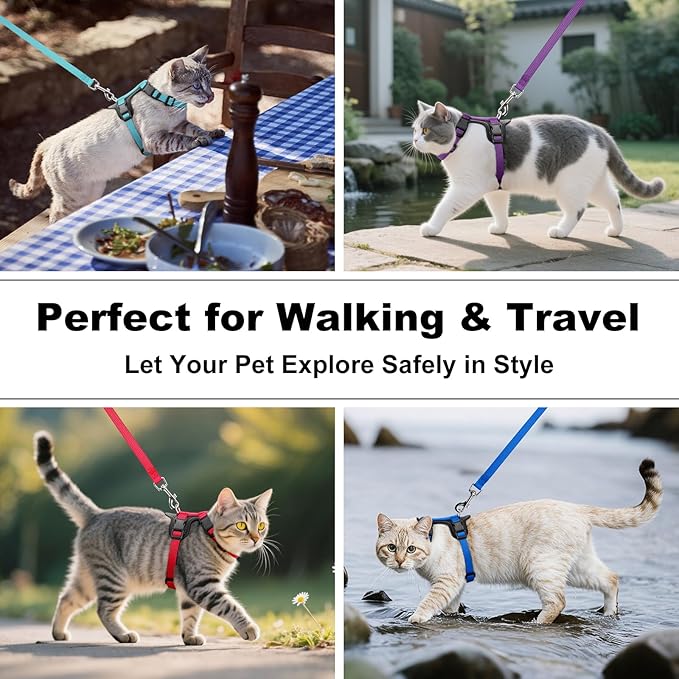 Plutus Pet Adjustable Cat Harness and Leash Set, Quick Release, Escape Proof Nylon Vest with Leather Trim for Kitten, Small Medium Large Cats, Hot Pink