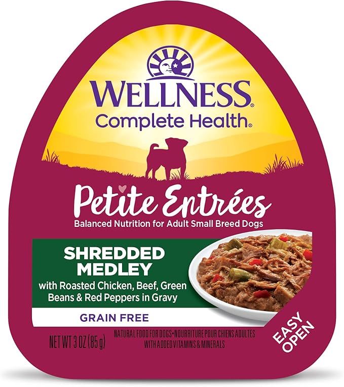 Wellness Petite Entrées Shredded Medley with Roasted Chicken, Beef, Green Beans & Red Peppers, 3-Ounce Cup (Pack of 12)