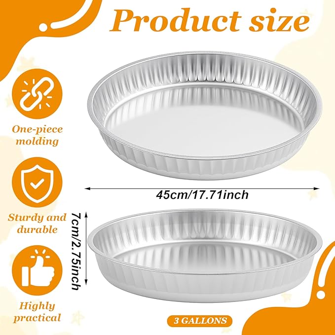 Zonon 3 Pcs 3 Gallon Galvanized Steel Feeding Food Steel Pans 17.7 inches Galvanized Oil Drain Pans Utility Bowl for Livestock Pet Dog Ducks Horses Feeder