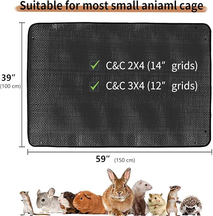 Oncpcare Waterproof Pet Playpen Mat 59"x39" (Black) – Washable and Reusable Cage Liner Tarp for Rabbit, Guinea Pig, Ferret, and Small Animal Habitat Protection