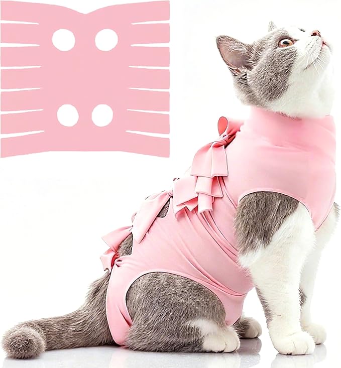 Cat Recovery Suit Anti Licking, Cats Surgery Recovery Suit Female Kitten Onesie After Spay, Cone of Shame Alternative, Post-Surgery Kitten Surgical Clothes for Abdominal Wounds(Kont Pink,L)