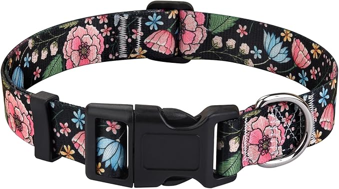 Dog Collar for Small Dogs Cats, Soft Comfy Pet Collar for Small Medium Large Dogs, Universe Pattern for Boy Girl Puppy Dogs Cats(Flower Vine Black,XS)