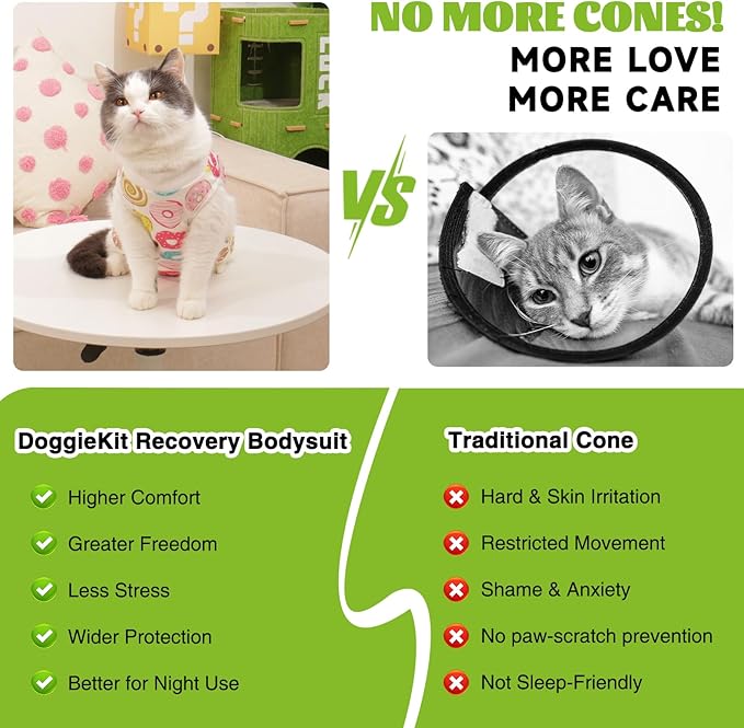 Cat Recovery Suit After Surgery, Anti Licking Onesie Postoperative Shirt for Female Spay Male Neuter, Soft Breathable Bodysuit Pajamas for Abdominal Wound Kitten E-Collar & Cone Alternative