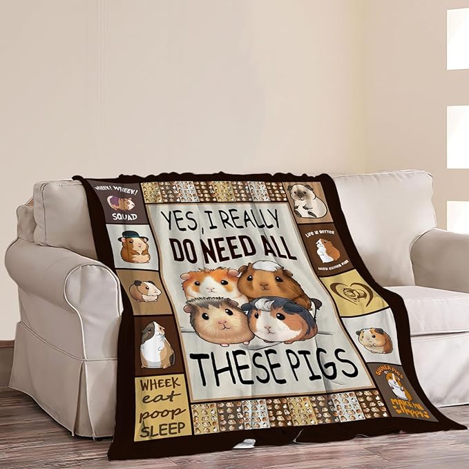 Cute Guinea Pig Decor Throw Blanket - Cozy Fleece Flannel Soft Warm Plush Lightweight Bedding for Couch Sofa Bed 50"X60"