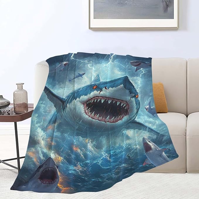 Shark Throw Blanket Ocean Shark Stuff Gifts for Kids Girls Boys Adults Women Man Soft Cozy Warm Plush Fluffy Fuzzy Fleece Blanket Decor 40''X50''