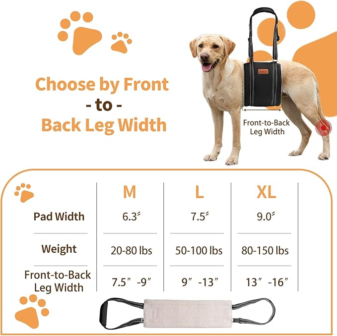 Dog Lift Harness for Large Dogs, Adjustable Comfortable Dog Sling with Handle, Knee & Rear Leg Support for Torn ACL Rehabilitation, Weak Rear Legs, Helps Senior, Disabled Canines(Black,M)