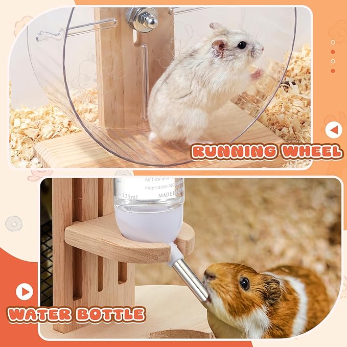 2 Pcs M, 9.5 Inch Transparent Hamster Wheel Adjustable Silent Exercise Wheel with Water Bottle Stand Stable Running for Dwarf Hamster Gerbil Mouse Small Animal Cage Accessories