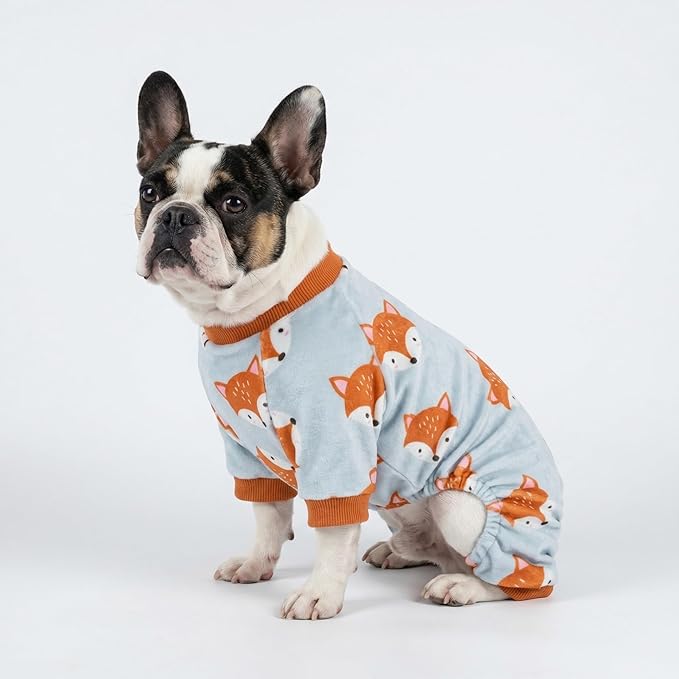 Fitwarm Funny Fox Dog Pajamas, Warm Dog Onesie, Dog Clothes for Small Dogs Girl Boy, Lightweight Velvet, Pet Outfit, Gray, Orange, Small