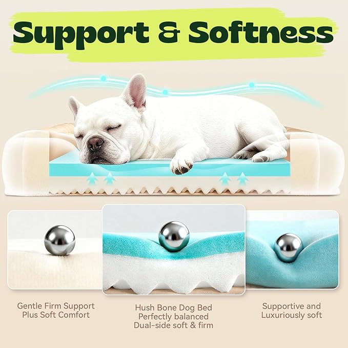 Memory Foam Dog Beds Medium Sized Dog with Removable Bolsters & Washable Cover,Orthopedic Pet Beds Eggshell Foam Infused with Cooling Gel Waterproof Relieves Joint Pain,28"x23"x6.5"Dark Grey