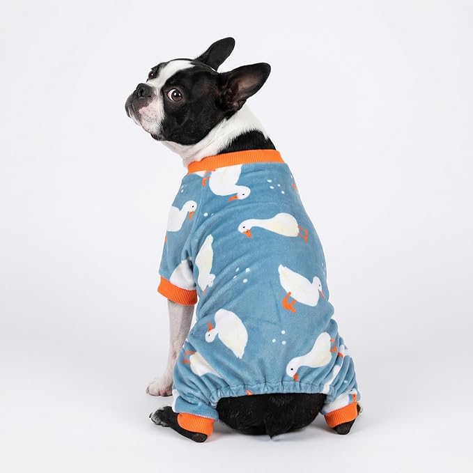 Fitwarm Adorable Duck Dog Pajamas, Warm Winter Dog Clothes for Small Dogs Boy Girl, Cozy Pet Onesie with Feet, Blue, White, Orange, XL