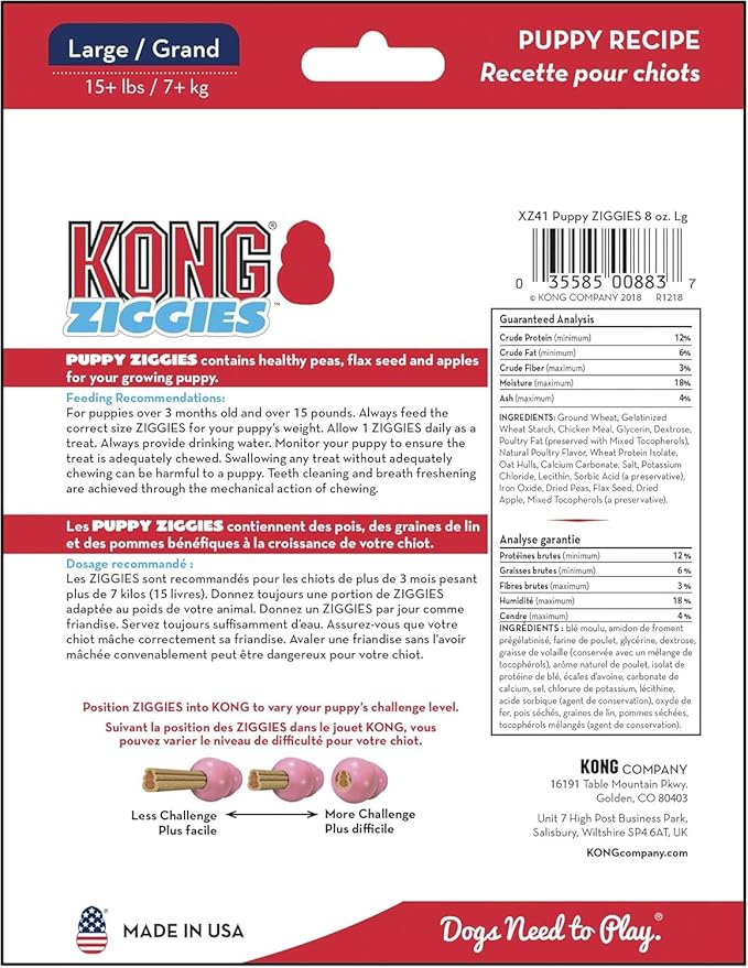 KONG - Ziggies Puppy - Teeth Cleaning Dog Treats - Puppy Recipe - Large 2 Pack