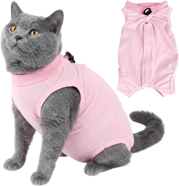 Cat Surgery Recovery Suit Female Medium, Kitten Onesie Bodysuit for Cat After Surgery, Cone of Shame Alternative Suit for Cat Anti Licking Spay Abdominal Wounds Skin Diseases Protection (Pink,M)