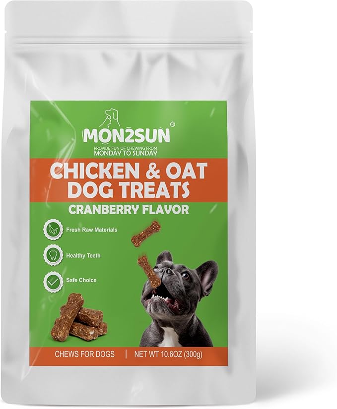 MON2SUN Low Fat Crunchy Training Treats for Small Dogs, 2 Inch Baked Bones with Chicken, Oats & Cranberry, 10.6 oz (35 Count)