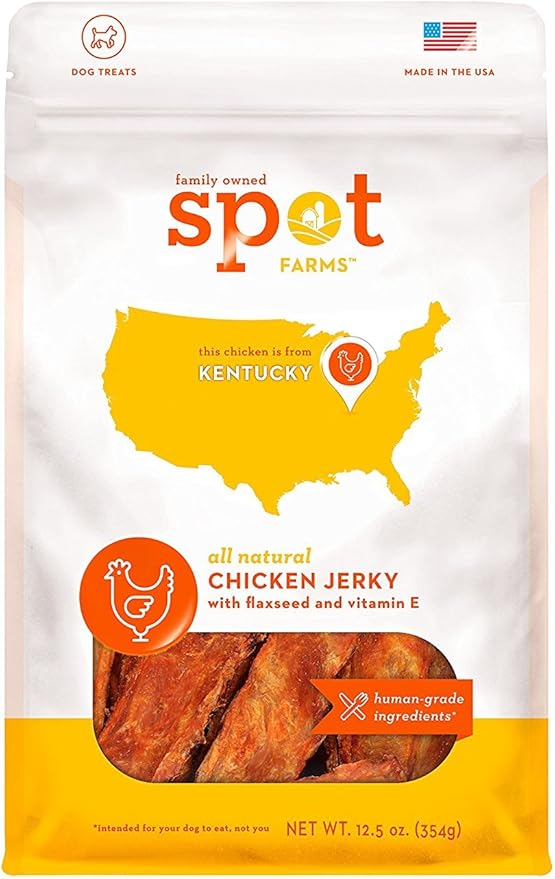 Spot Farms All Natural Human Grade Dog Treats, Chicken Jerky with Flaxseed and Vitamin E, 12.5 Ounce