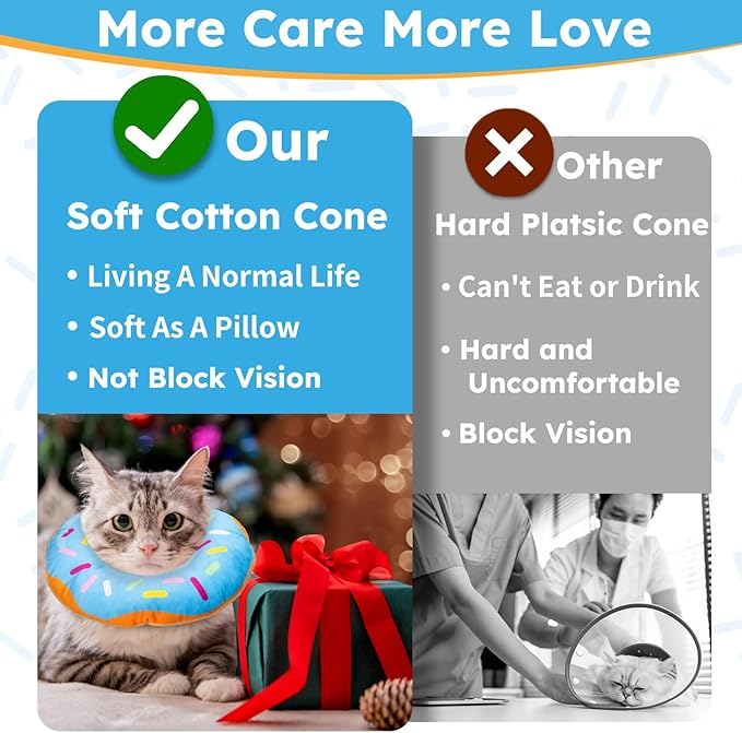 Hpetppy Cat Cone Collar Soft, Cat Recovery Collar for Wound Healing Cute Donut Adjustable Kitten Cones to Stop Licking Comfortable Lightweight Neck Elizabethan Collars for Cats Kittens After Surgery