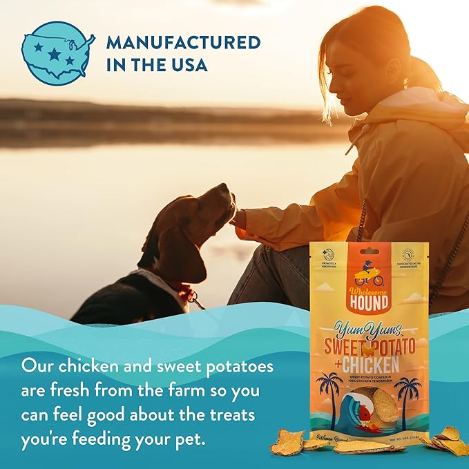 Wholesome Hound- Healthy Dog Treats- Chicken Chips & Sweet Potato, 2 Simple Ingredient Recipe, Lean 100% All Natural Dog Training Treats for Small Medium Large Breeds & Puppies, Made in US- 4oz