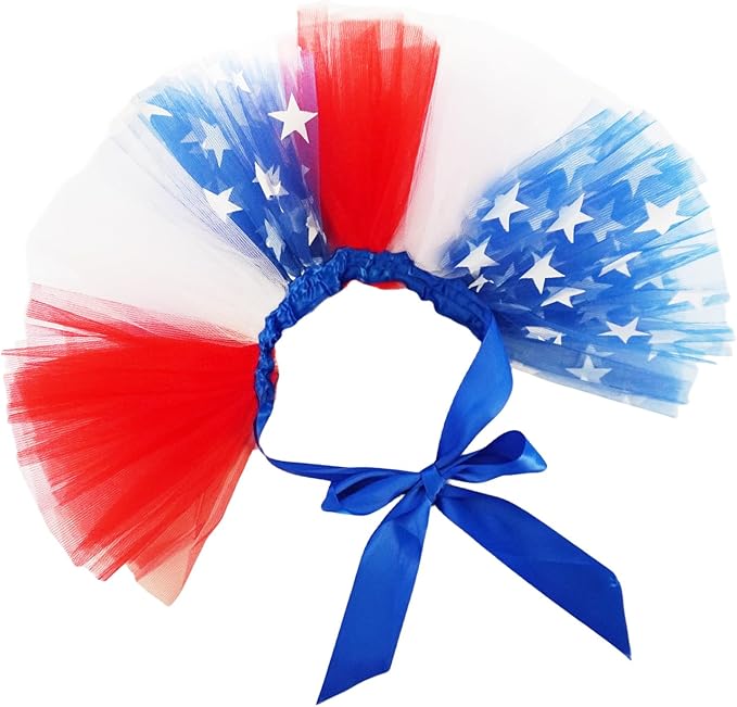 Red White Blue Patriotic Pet Tutu Dress for Dogs & Cats - Adjustable 4th of July Pet Costume, Small Animal Tutu Skirt for Independence Day Celebrations