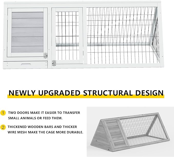 Small Chicken Coop, Wooden Chicken Coop for 2 Chickens Outdoor A-Frame Quail Coop Bunny Hutch with 3 Doors,Pull-Out-Tray&Ventilating Wire Fence for Small Animals(Grey)