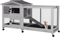 Large Rabbit Hutch Indoor Outdoor, Wooden Rabbit Cage with Wheels, 62'' Mobile Bunny Cage with Chew-Proof Ramp, Pull-Out Tray, Waterproof Roof, Guinea Pig Habitat (Grey)