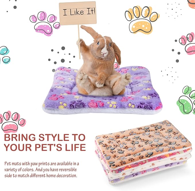 Tuanse 4 Pack Ultra Soft Dog Cat Bed Mat Small Animal Guinea Pig Bed with Cute Print Reversible Fleece Dog Crate Kennel Pad Cozy Washable Thickened Hamster Pet Beds Mat(13 x 10 Inches,Vivid Color)