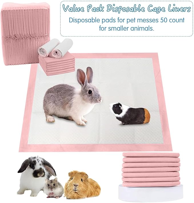 Tfwadmx Rabbit Pee Pads 50 Pcs 18"× 13" Disposable Cage Liners Leak-Proof Super Absorbent Potty Training Pad for Puppy Guinea Pigs Hedgehog Hamsters Chinchillas Cats and Other Small Animals