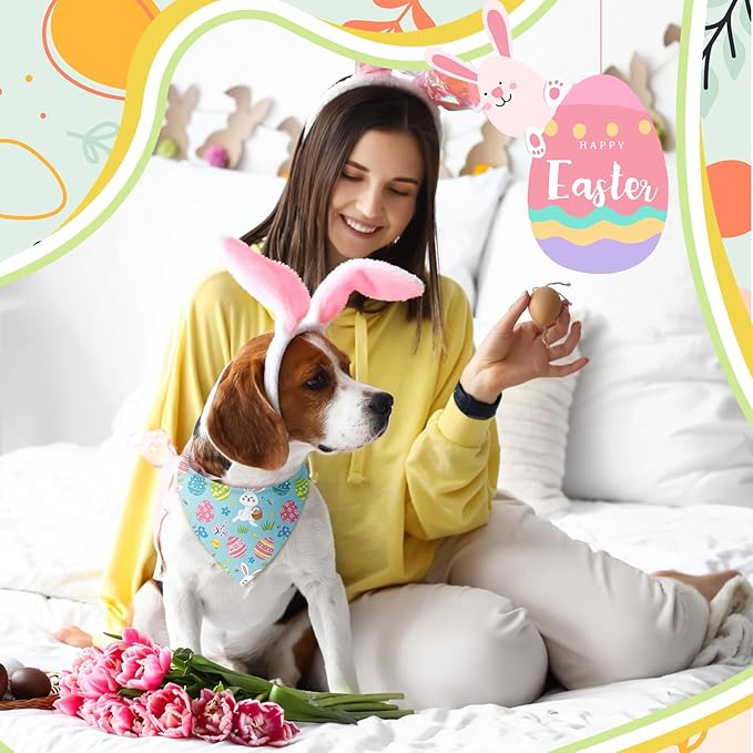 Shyyween 100 Pcs Easter Dog Bandanas Bulk for Dogs with Bunny Rabbit Egg Carrot Pattern Soft Bibs Adjustable Triangle Pet Scarf Bowtie for Small Medium Large Costume Grooming 25.6 x 17.7 x 17.7 Inch