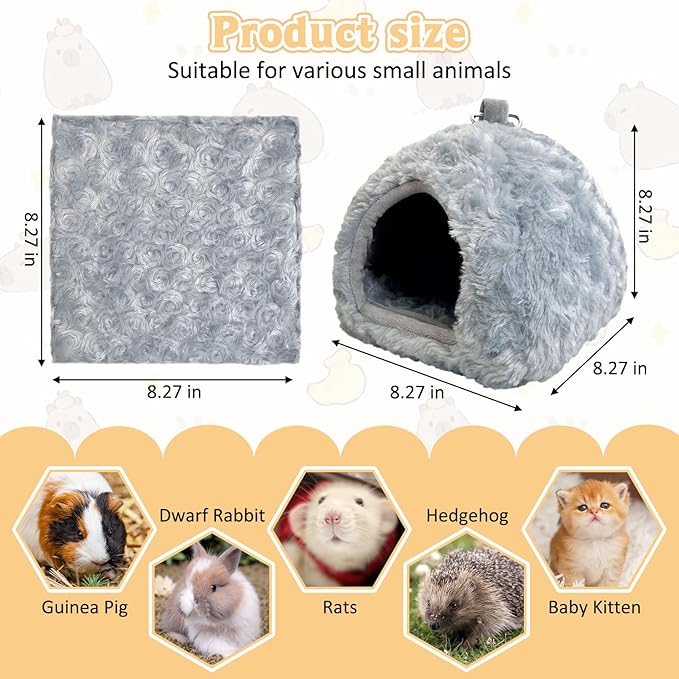 PINVNBY Guinea Pig Hideout House Ferret Bed Chinchilla House Cave Bunnies Hides Winter Nest Hamster Cage Accessories Rat Bedding for Small Animals Dwarf Hedgehogs Rabbit（Grey）