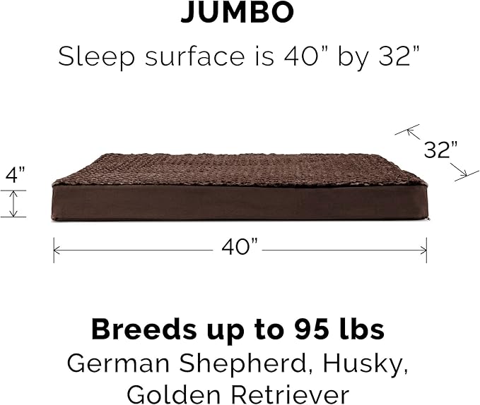 Furhaven Cooling Gel Dog Bed for Large Dogs w/ Removable Washable Cover, For Dogs Up to 95 lbs - Ultra Plush Faux Fur & Suede Mattress - Chocolate, Jumbo/XXL