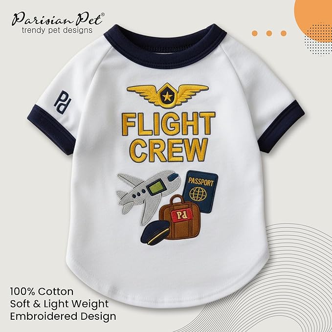 Parisian Pet Dog Flight Crew Shirt - Embroidered Pet Vest - 100% Cotton & Polyester Doggy Shirt - Lightweight Pet Clothes - Sleeved Puppy Costume - White Shirts for Large Dogs - 2XL