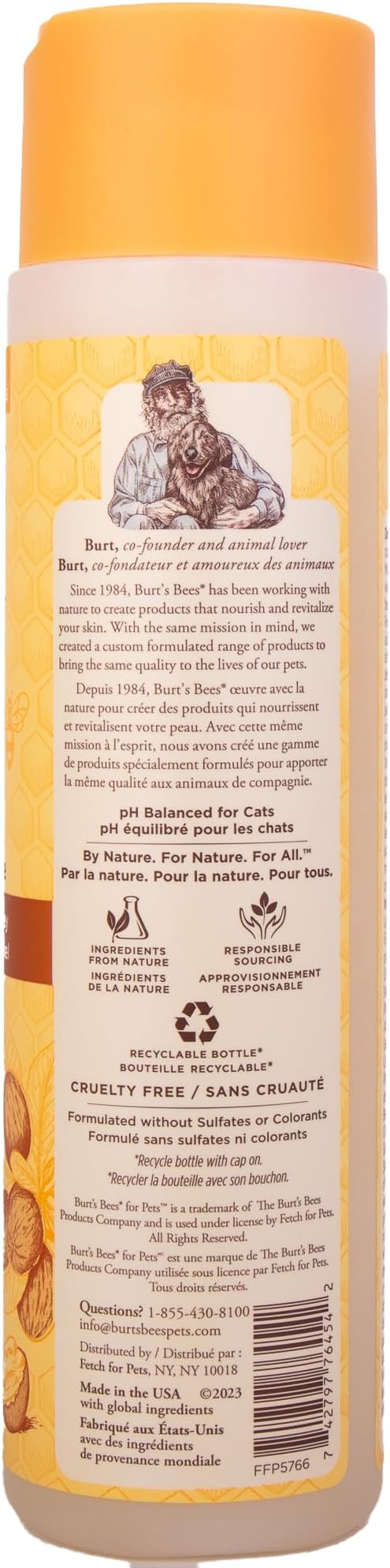 Burt’s Bees for Pets Hypoallergenic Cat Shampoo with Shea Butter and Honey, Gentle Kitten Shampoo for Indoor Cats with Dry or Sensitive Skin, Cat Bathing Supplies, 10 Fl Oz
