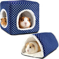 Guinea Pig Hideout, Dwarf Rabbit Bed with Play Tunnel, Washable Fleece House for Dwarf Bunnies, Chinchillas, Hedgehogs, Small Animal Cage Accessories Blue Dot