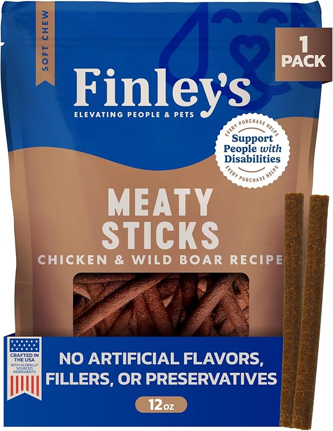 Finley's Chicken & Wild Boar Meaty Sticks, Limited Ingredient Dog Treats with Real Meat, 12oz, 1 Pack
