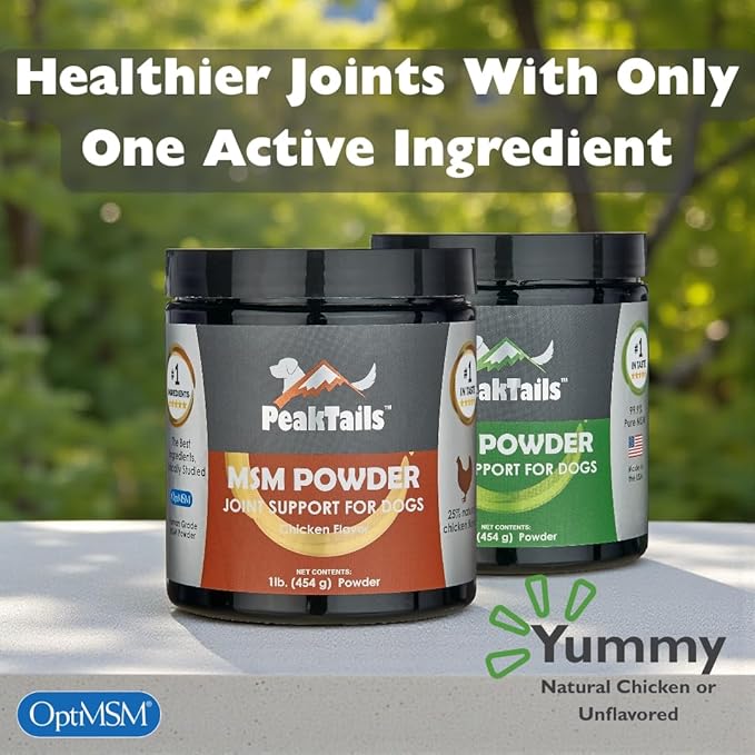 KALA HEALTH PeakTails MSM Powder for Dogs – 1 lb, Pure Organic Sulfur, Supports Joint Health, Mobility & Comfort – US-Sourced MSM, Flavorless Powder