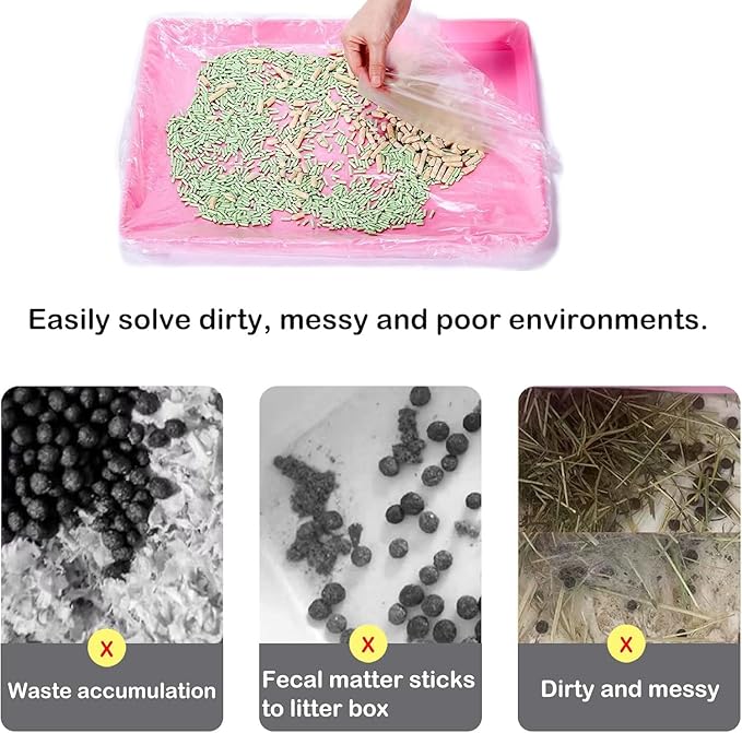 Disposable Small Animal Cage Liners, Rabbit Litter Box Lines Pet Tray Liner Bags Guinea Pig Cage Toilet Plastic Film for Bird Hamster Chinchilla Hedgehog (50 PCS, 27'')
