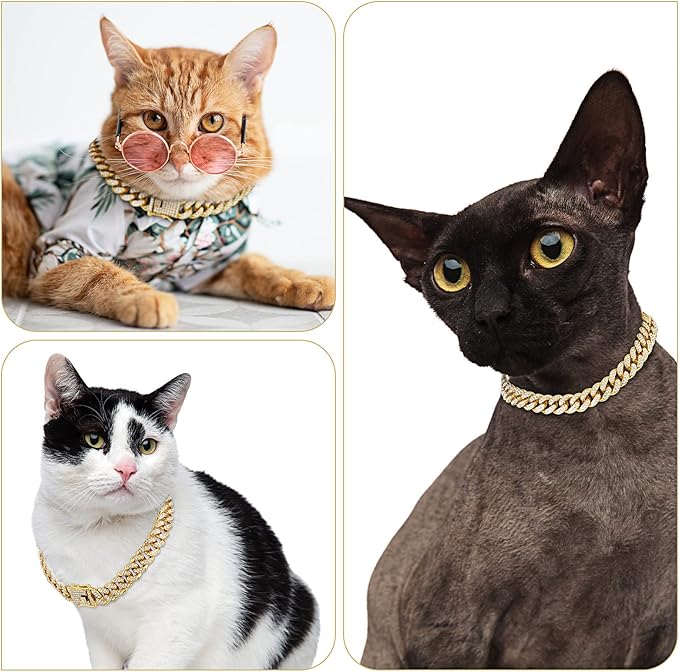 Tallew Gold Dog Chain Diamond Collar Walking Metal Chain Necklace with Secure Buckle Pet Cuban Style Collar Jewelry Accessories for Small Medium Large Dog Cats (18 inch)