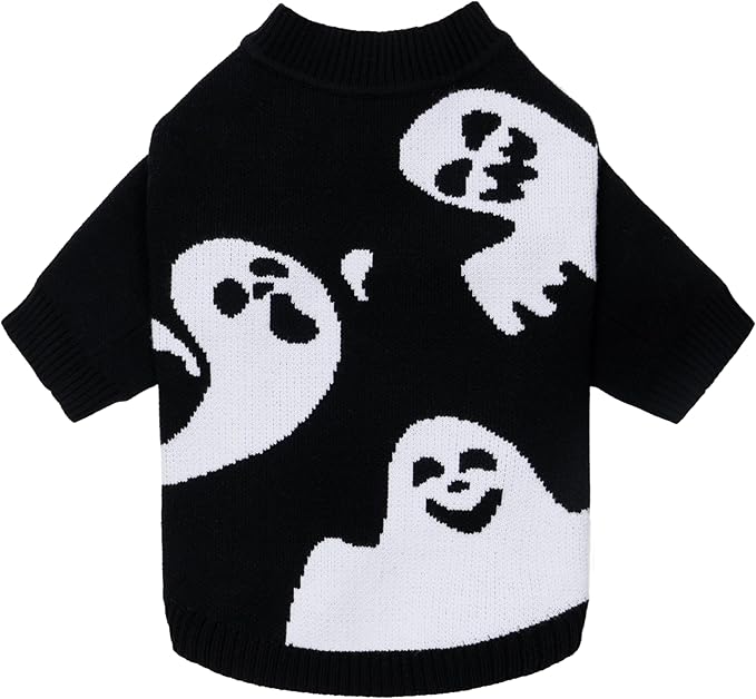Fitwarm Halloween Ghost Dog Sweater, Funny Costumes for Dogs, Pet Apparel, Black, White, XXL