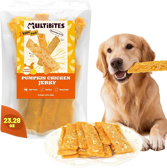 23.28oz Pumpkin & Chicken Jerky Dog Treats - Grain Free Dog Snacks - All Natural Chewy Dog Treats Digestive Health Training Treats for All Dog