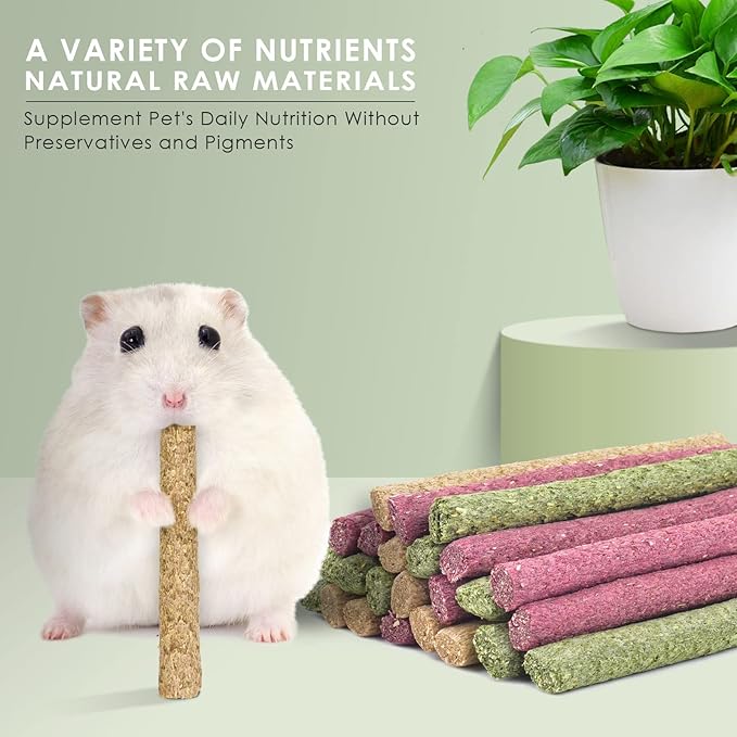 ERKOON 25 Pcs Timothy Hay Sticks and Cake,Rabbit Chew Toys for Teeth Timothy Grass Chew A Blocks Molar Sticks Rabbits Treats for Bunnies, Chinchilla Guinea Pigs, Gerbil, Hamster (25 Sticks+10 Cakes)